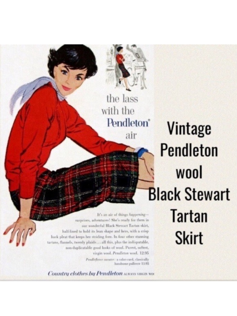 Pendleton Vintage Authentic Black Stewart Tartan Wool Skirt Women's Size 36